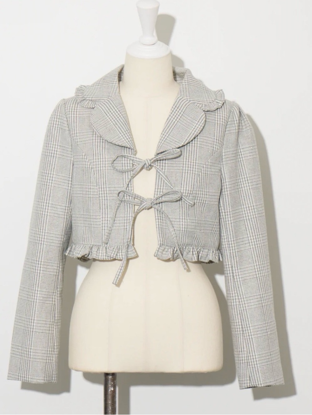 PIUM Cropped Grey Plaid Tie-Front Jacket - ONE SIZE